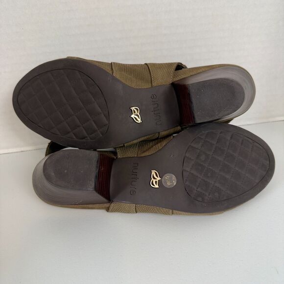 Nurture Bellamey Lace Up Sandals Textured Green Leather Block Heel Women's 6.5 - Picture 8 of 10